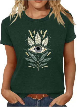 Womens Summer Tops 2025 Boho Vintage Floral Graphic Basic Tees Crewneck Short Sleeve Shirts