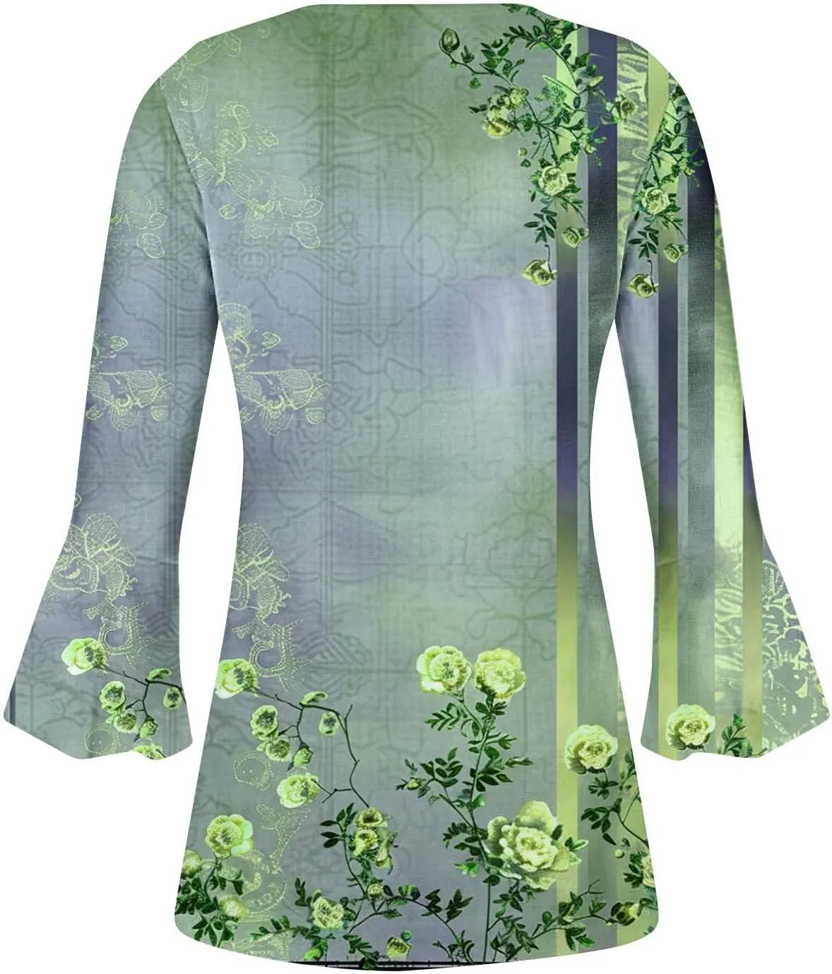 Women's Summer Tops Vintage Print Button Down 3/4 Sleeve Shirts Causal Empire Waist Boho Floral Print Tunic Shirts