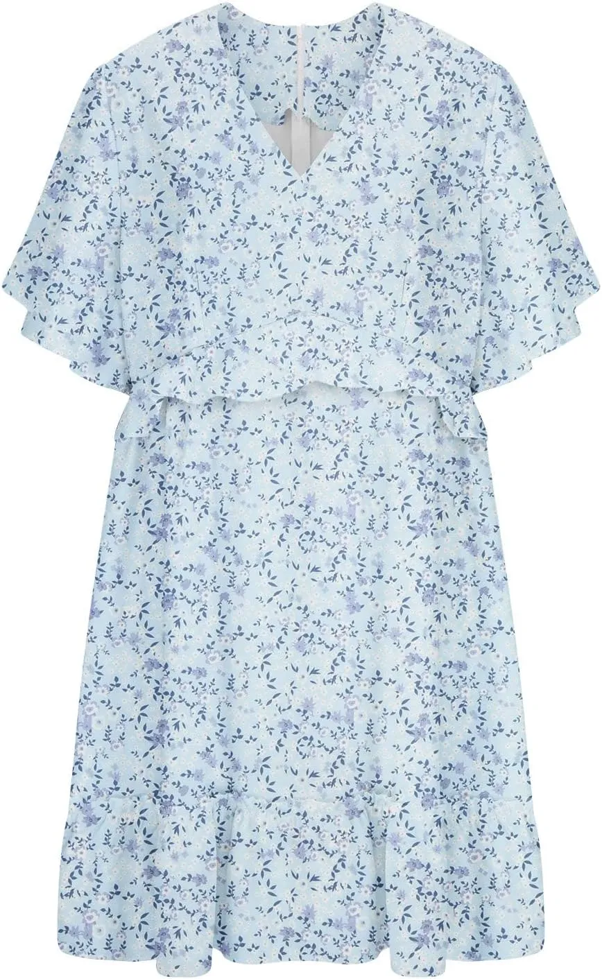 Women's Summer Wrap V Neck Polka Dot Print Ruffle Short Sleeve Mini Floral Dress with Tennis Dresses for Women