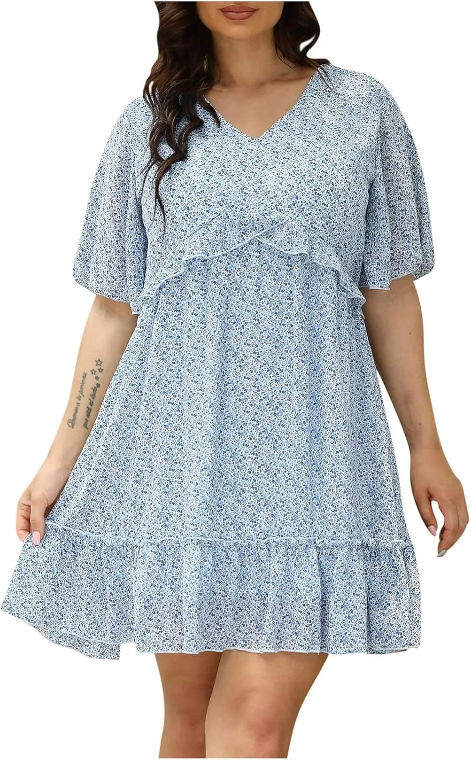 Women's Summer Wrap V Neck Polka Dot Print Ruffle Short Sleeve Mini Floral Dress with Tennis Dresses for Women