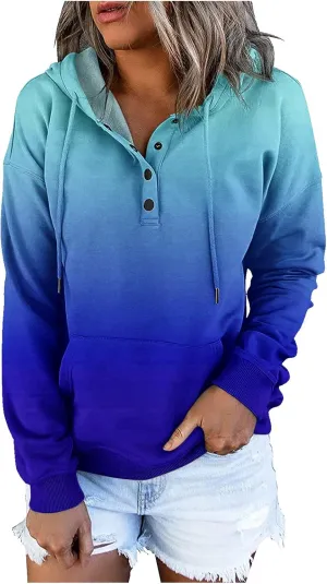 Womens Sweatshirts Casual Gradient Hoodies Pullover Tops Drawstring Long Sleeve Sweatshirts Fall Clothes With Pocket