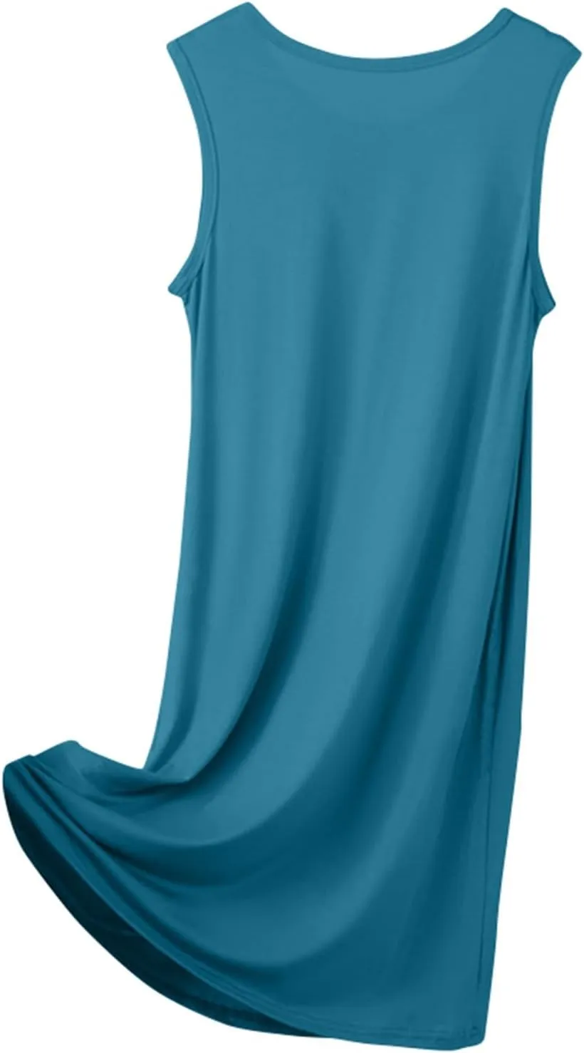 Women's Swing Dress Crew Neck Sleeveless Solid Color Tank Beach Vacation Mid-Length Sundress Resort, XL-8XL