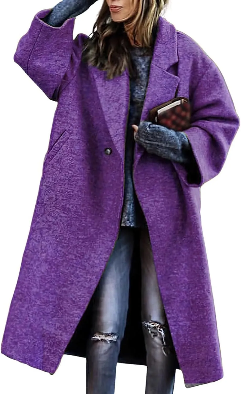 Women's Trench Coats Long Double Breasted Wool Jacket Notch Lapel Dressy Casual Pea Coat Fall Winter Outfis Pockets
