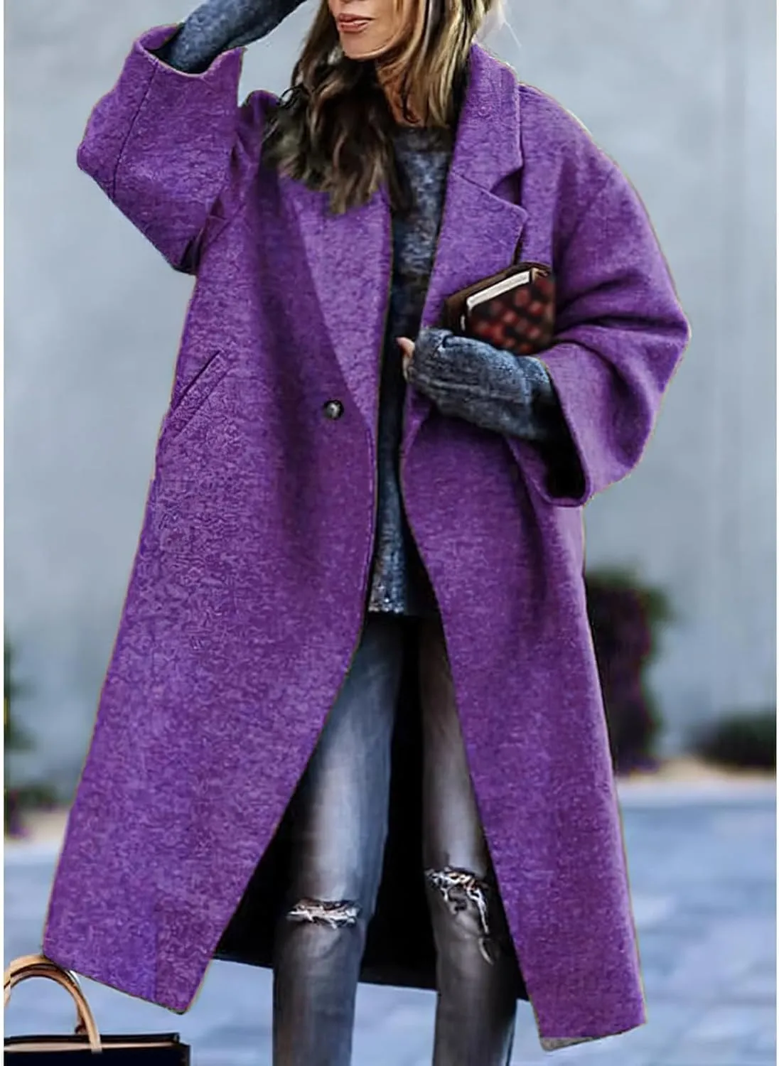 Women's Trench Coats Long Double Breasted Wool Jacket Notch Lapel Dressy Casual Pea Coat Fall Winter Outfis Pockets