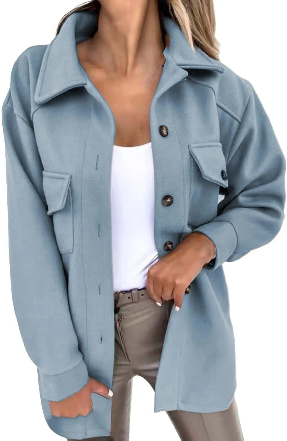 Women's Trench Coats Wool Blend Coat Fashion Button Down Peacoat with Belted Casual Fall Winter Jacket Mid-Long Outfit