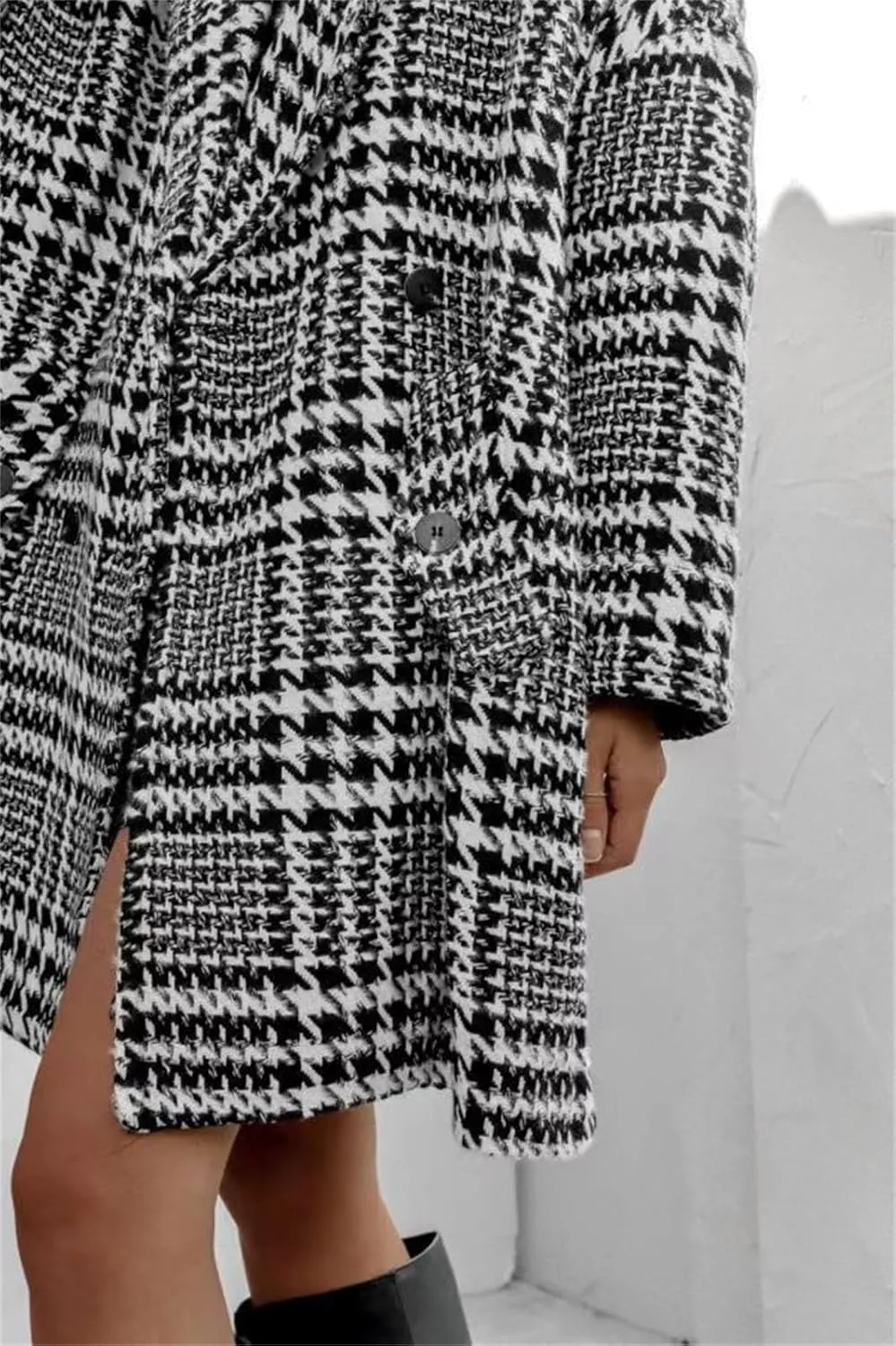 Womens Tweed Pea Coats Business Jackets Oversized Trench Coat Double Breasted Blazers Notch Lapel Overcoat Outerwear
