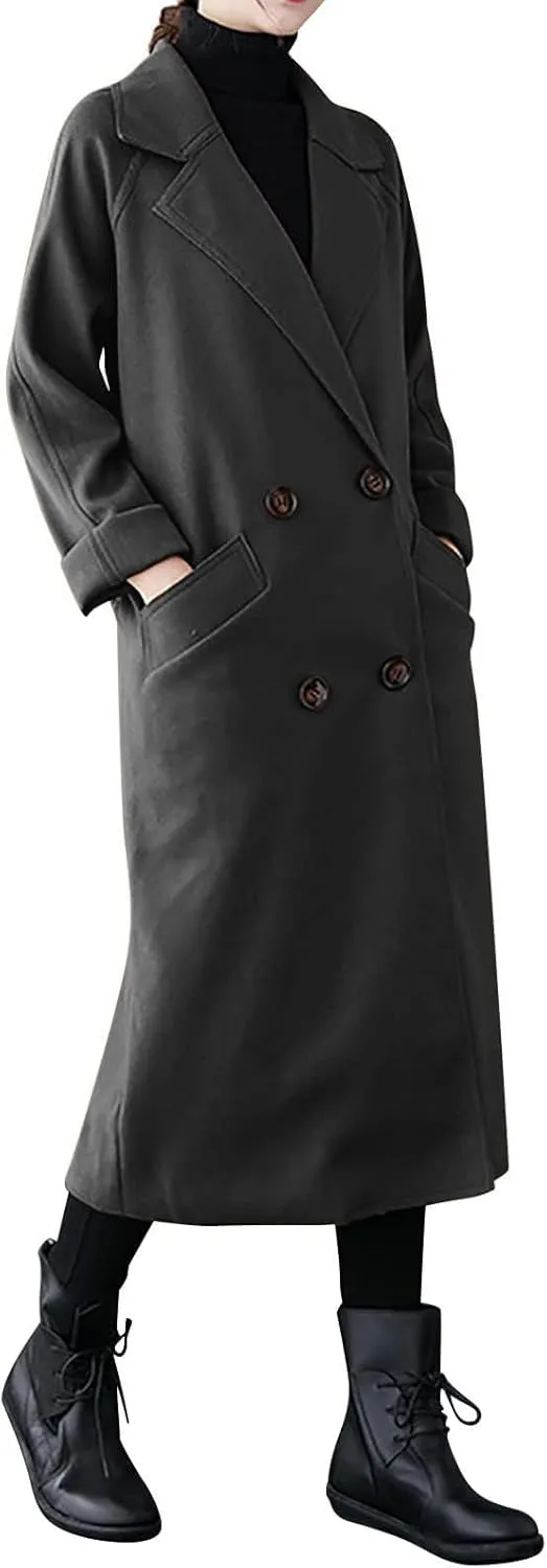 Womens Winter Casual Trench Coat Long Button Down Lapel Overcoat 2024 Trendy Classic Outerwear with Belt Jackets Coats