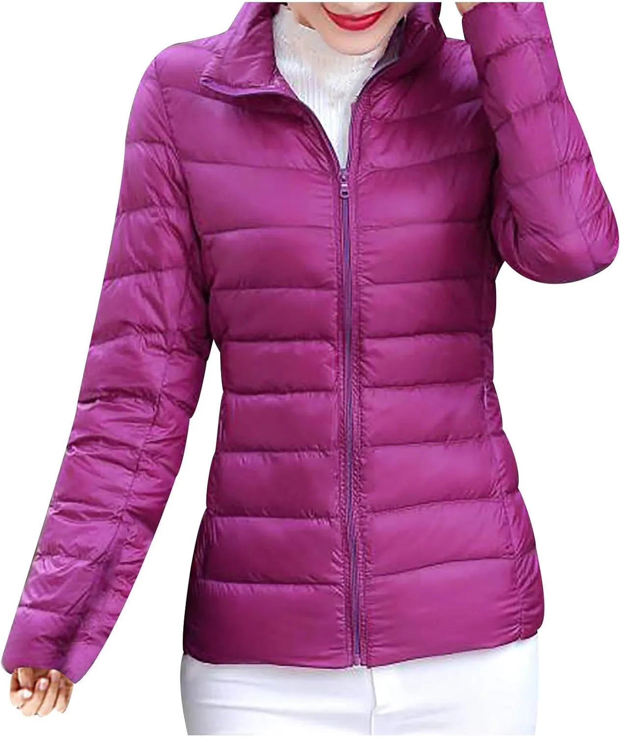 Women's Winter Coats Casual Long Sleeved Stand Up Collar Jacket Trendy Solid Short Down Coat Lightweight Outwear