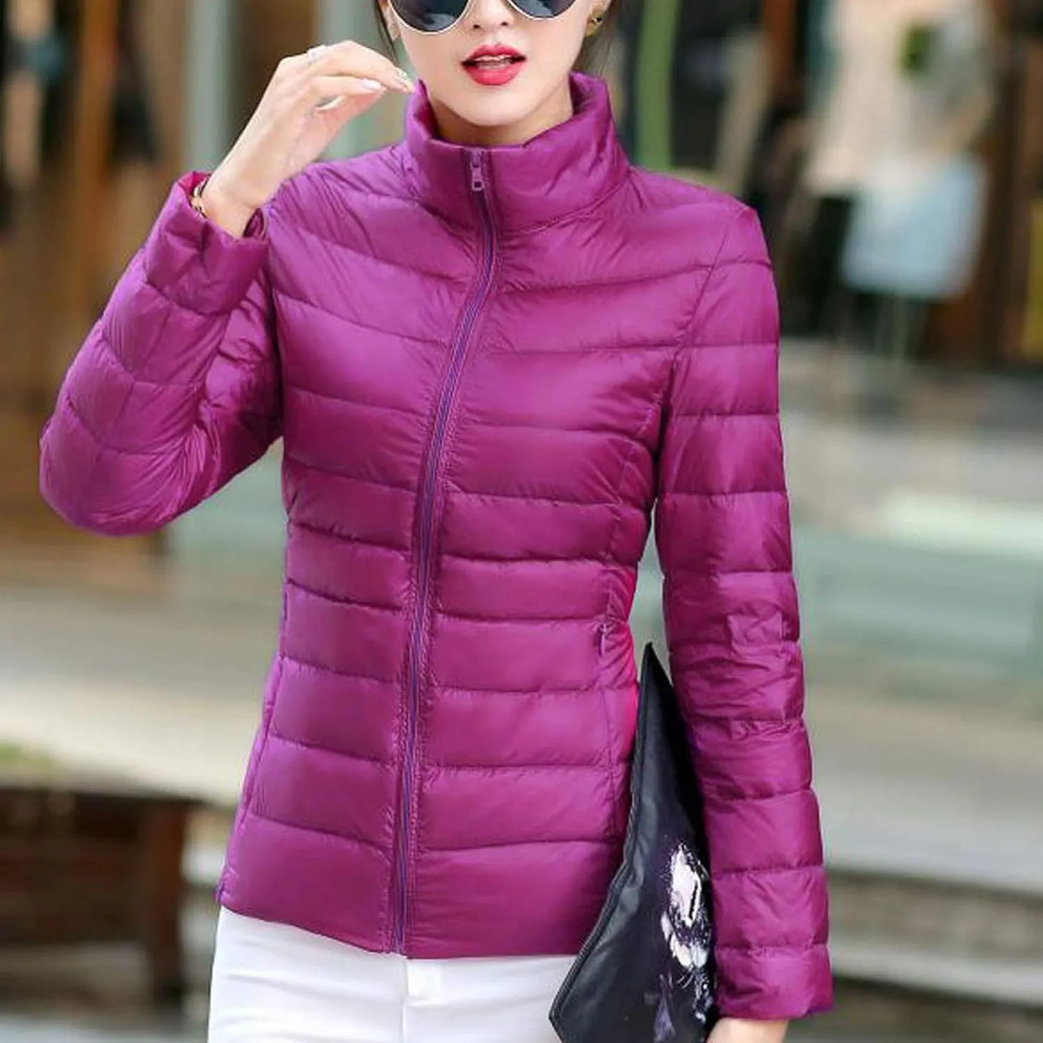Women's Winter Coats Casual Long Sleeved Stand Up Collar Jacket Trendy Solid Short Down Coat Lightweight Outwear
