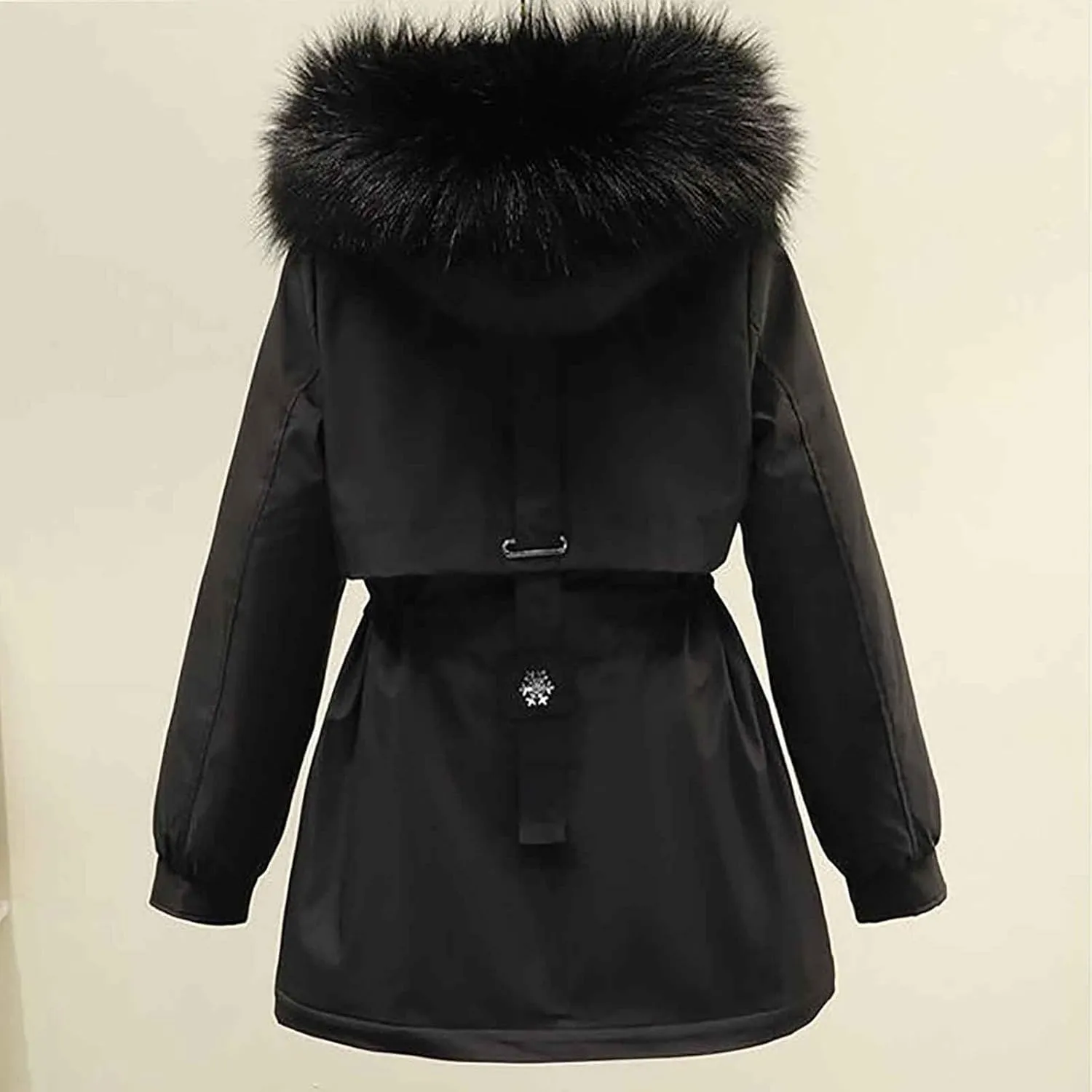 Women's Winter Warm Thicken Sherpa Lined Trench Coat Windproof Faux Fur Fuzzy Waisted Soft Hooded Parka Coat Jacket