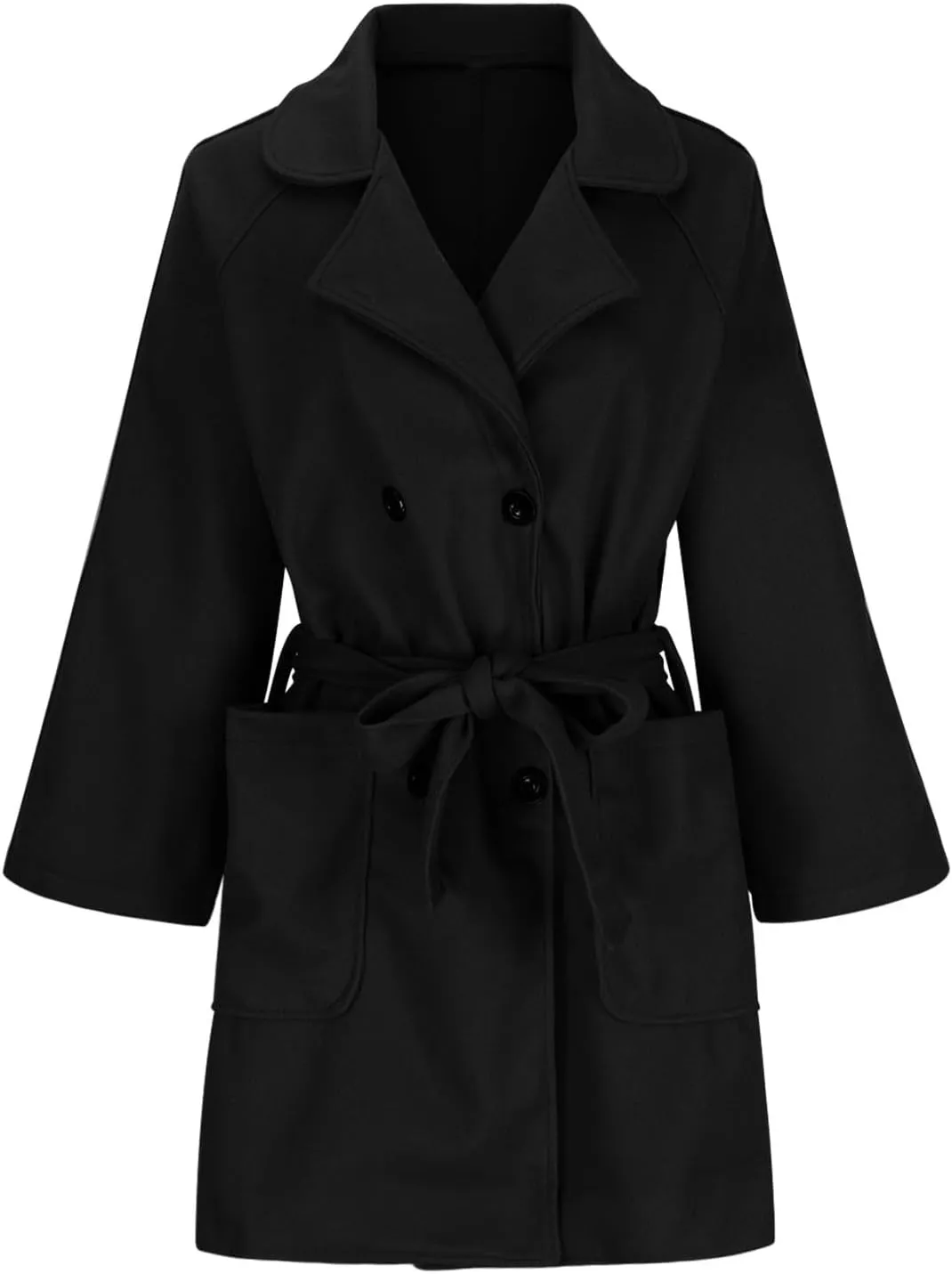 Womens Winter Wool Pea Coat Warm Notched Collar Double Breasted Trench Coat Overcoat Oversized Long Jacket Outerwear