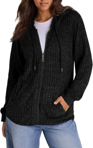 Women's Zip Up Oversized Sweatshirts Lightweight Jacket Coat Long Sleeve Casual Hoodies 2024 Fall Winter Tops Clothes