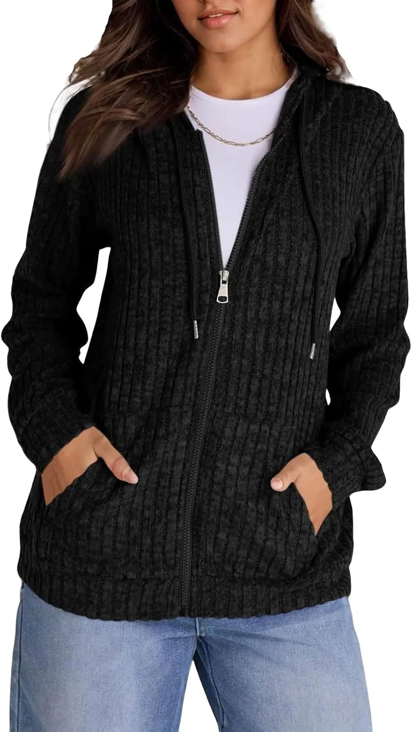 Women's Zip Up Oversized Sweatshirts Lightweight Jacket Coat Long Sleeve Casual Hoodies 2024 Fall Winter Tops Clothes