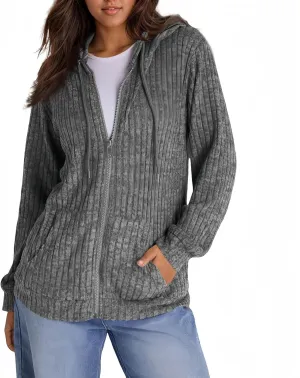 Women's Zip Up Oversized Sweatshirts Lightweight Jacket Coat Long Sleeve Casual Hoodies 2024 Fall Winter Tops Clothes