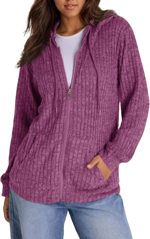 Women's Zip Up Oversized Sweatshirts Lightweight Jacket Coat Long Sleeve Casual Hoodies 2024 Fall Winter Tops Clothes
