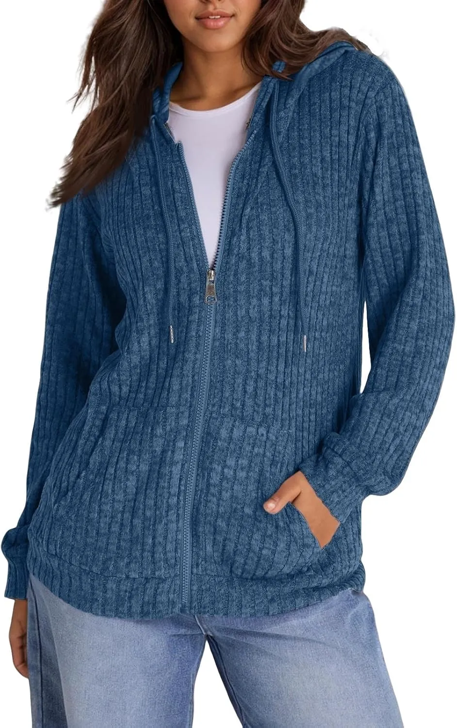 Women's Zip Up Oversized Sweatshirts Lightweight Jacket Coat Long Sleeve Casual Hoodies 2024 Fall Winter Tops Clothes