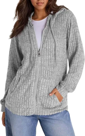 Women's Zip Up Oversized Sweatshirts Lightweight Jacket Coat Long Sleeve Casual Hoodies 2024 Fall Winter Tops Clothes