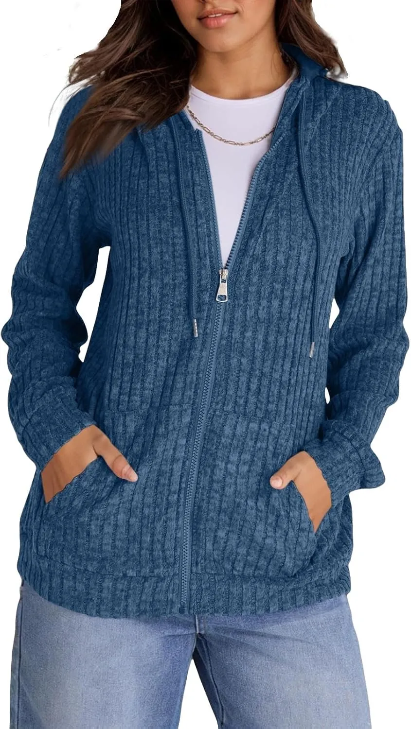 Women's Zip Up Oversized Sweatshirts Lightweight Jacket Coat Long Sleeve Casual Hoodies 2024 Fall Winter Tops Clothes