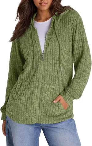 Women's Zip Up Oversized Sweatshirts Lightweight Jacket Coat Long Sleeve Casual Hoodies 2024 Fall Winter Tops Clothes