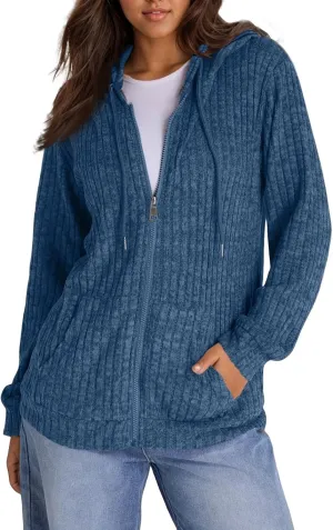 Women's Zip Up Oversized Sweatshirts Lightweight Jacket Coat Long Sleeve Casual Hoodies 2024 Fall Winter Tops Clothes