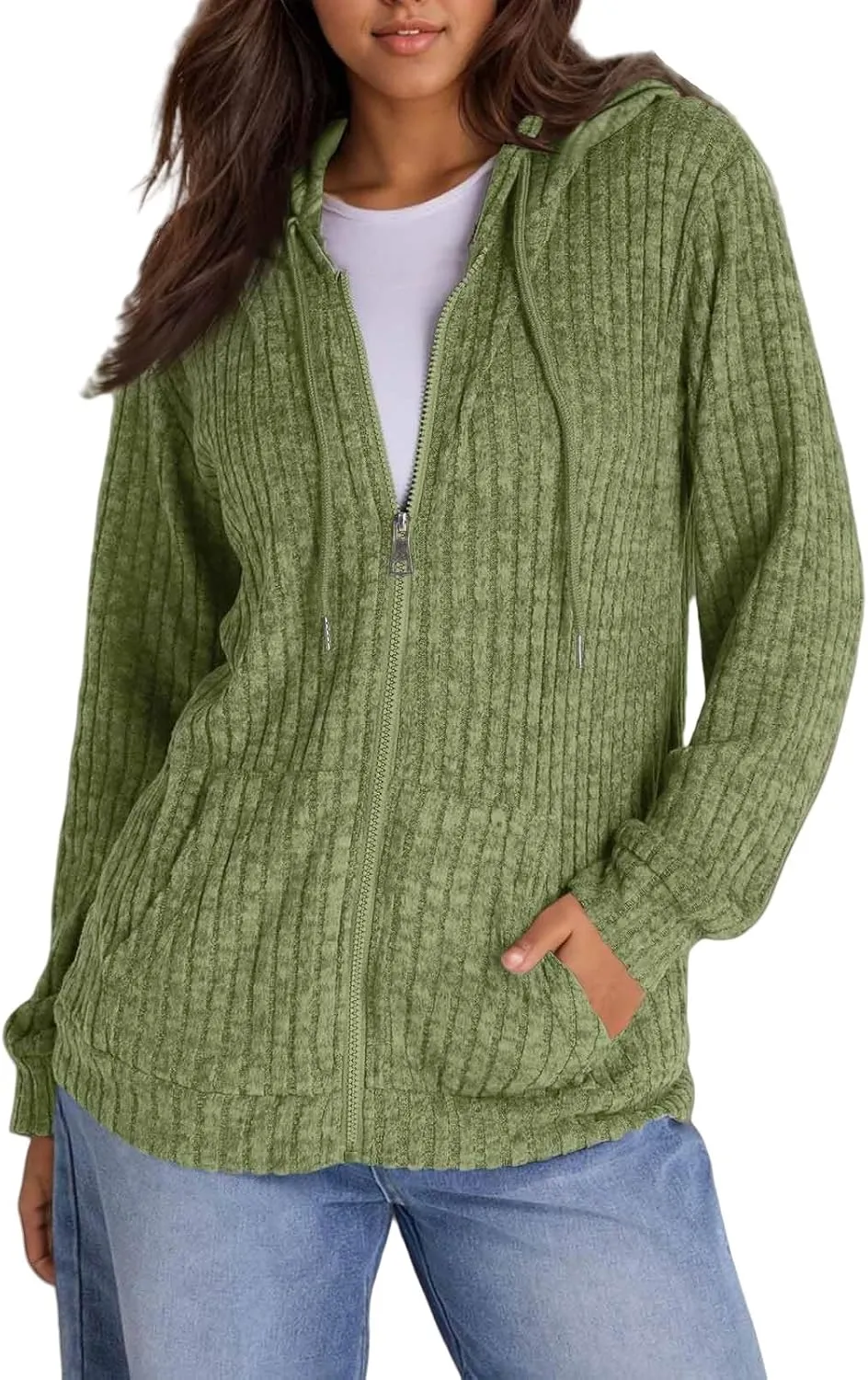 Women's Zip Up Oversized Sweatshirts Lightweight Jacket Coat Long Sleeve Casual Hoodies 2024 Fall Winter Tops Clothes