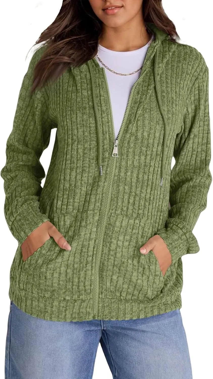 Women's Zip Up Oversized Sweatshirts Lightweight Jacket Coat Long Sleeve Casual Hoodies 2024 Fall Winter Tops Clothes