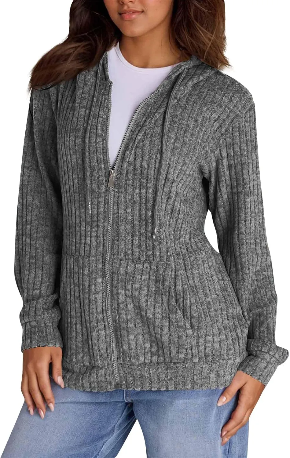 Women's Zip Up Oversized Sweatshirts Lightweight Jacket Coat Long Sleeve Casual Hoodies 2024 Fall Winter Tops Clothes