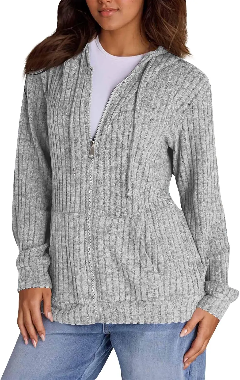 Women's Zip Up Oversized Sweatshirts Lightweight Jacket Coat Long Sleeve Casual Hoodies 2024 Fall Winter Tops Clothes