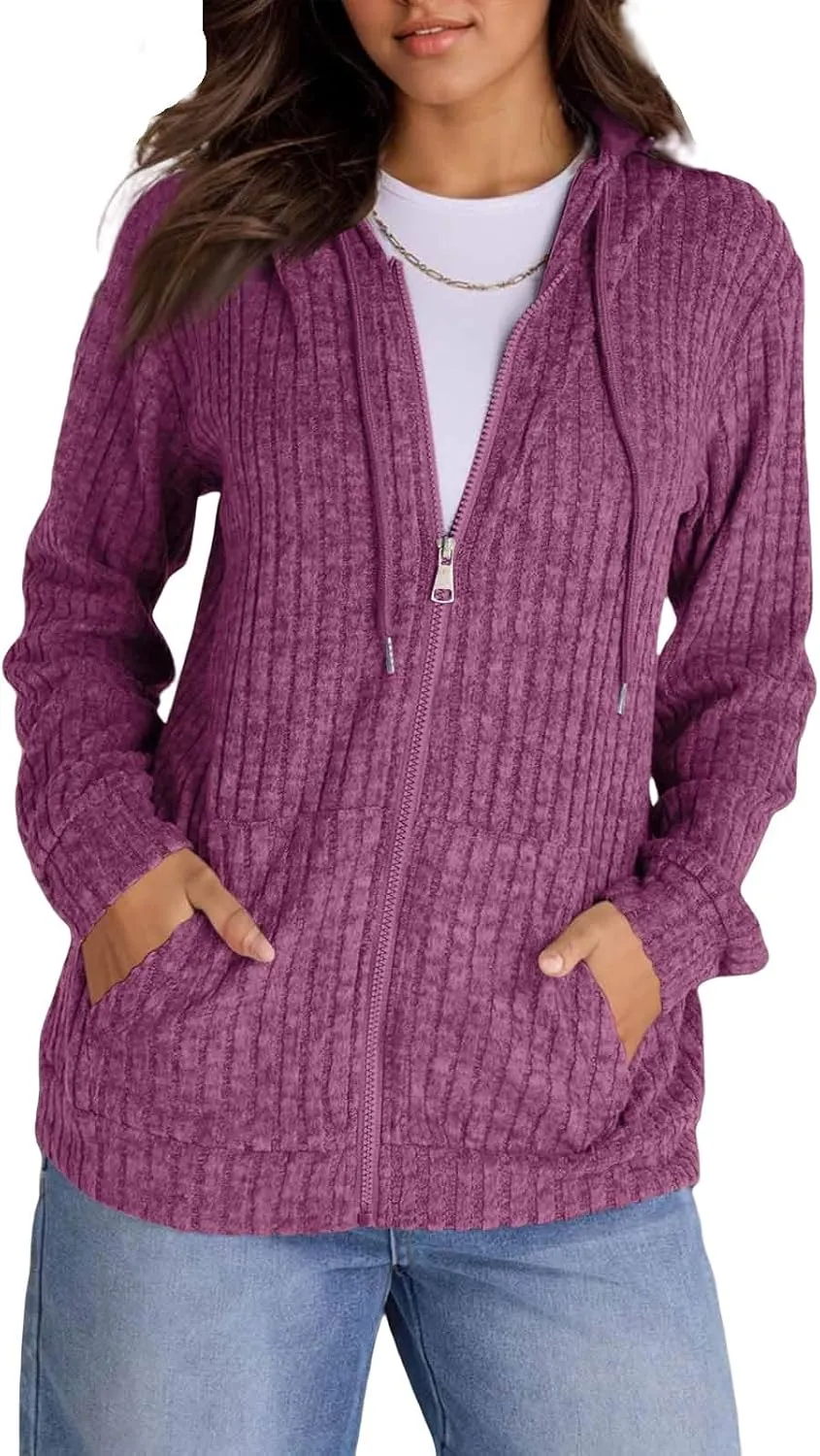 Women's Zip Up Oversized Sweatshirts Lightweight Jacket Coat Long Sleeve Casual Hoodies 2024 Fall Winter Tops Clothes