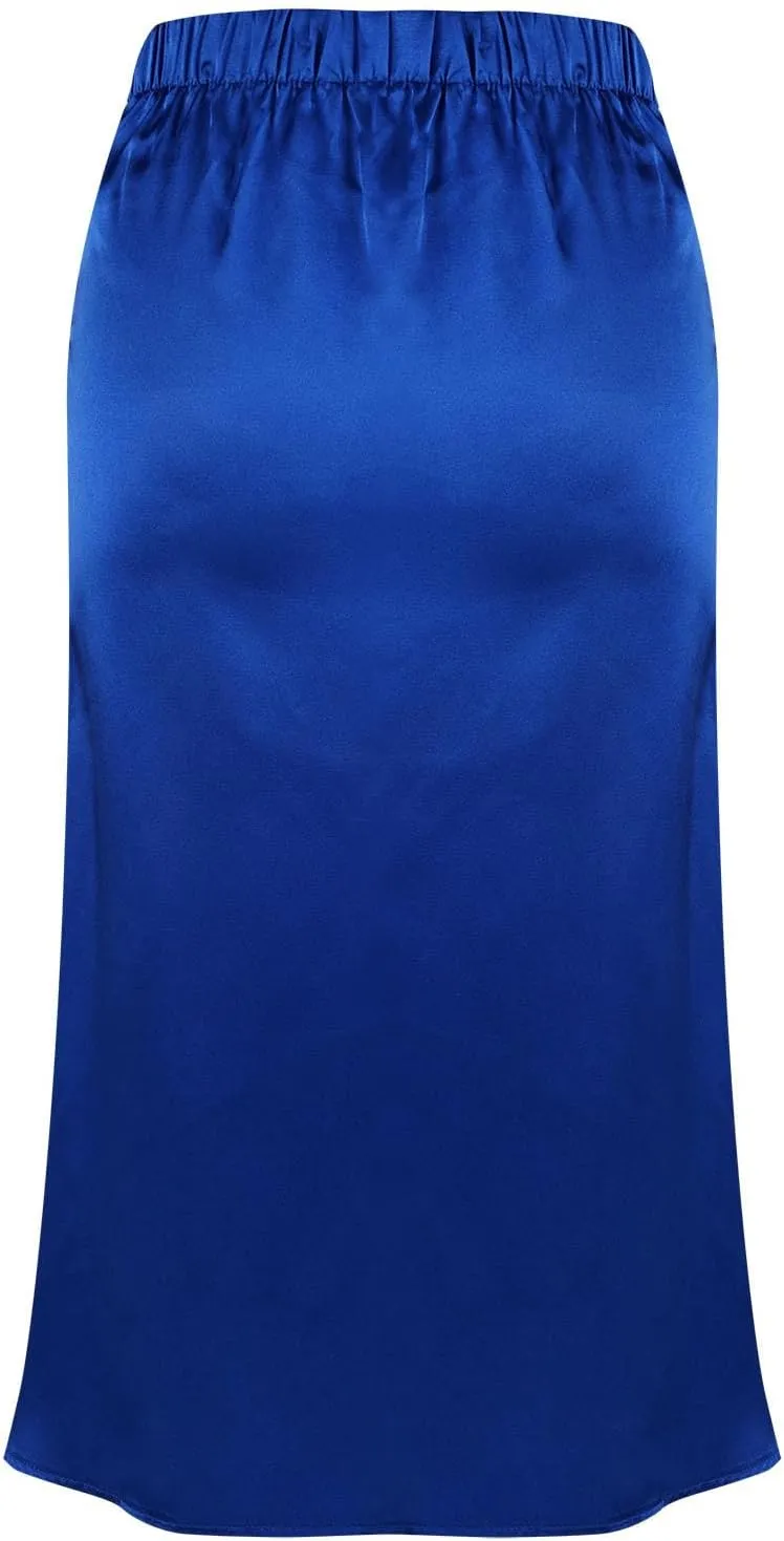 Xiaojmake Satin Skirts for Women Trendy High Waisted Waistband Flared Casual A Line Midi Skirt Zipper Elegant Work Skirts