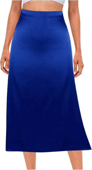 Xiaojmake Satin Skirts for Women Trendy High Waisted Waistband Flared Casual A Line Midi Skirt Zipper Elegant Work Skirts