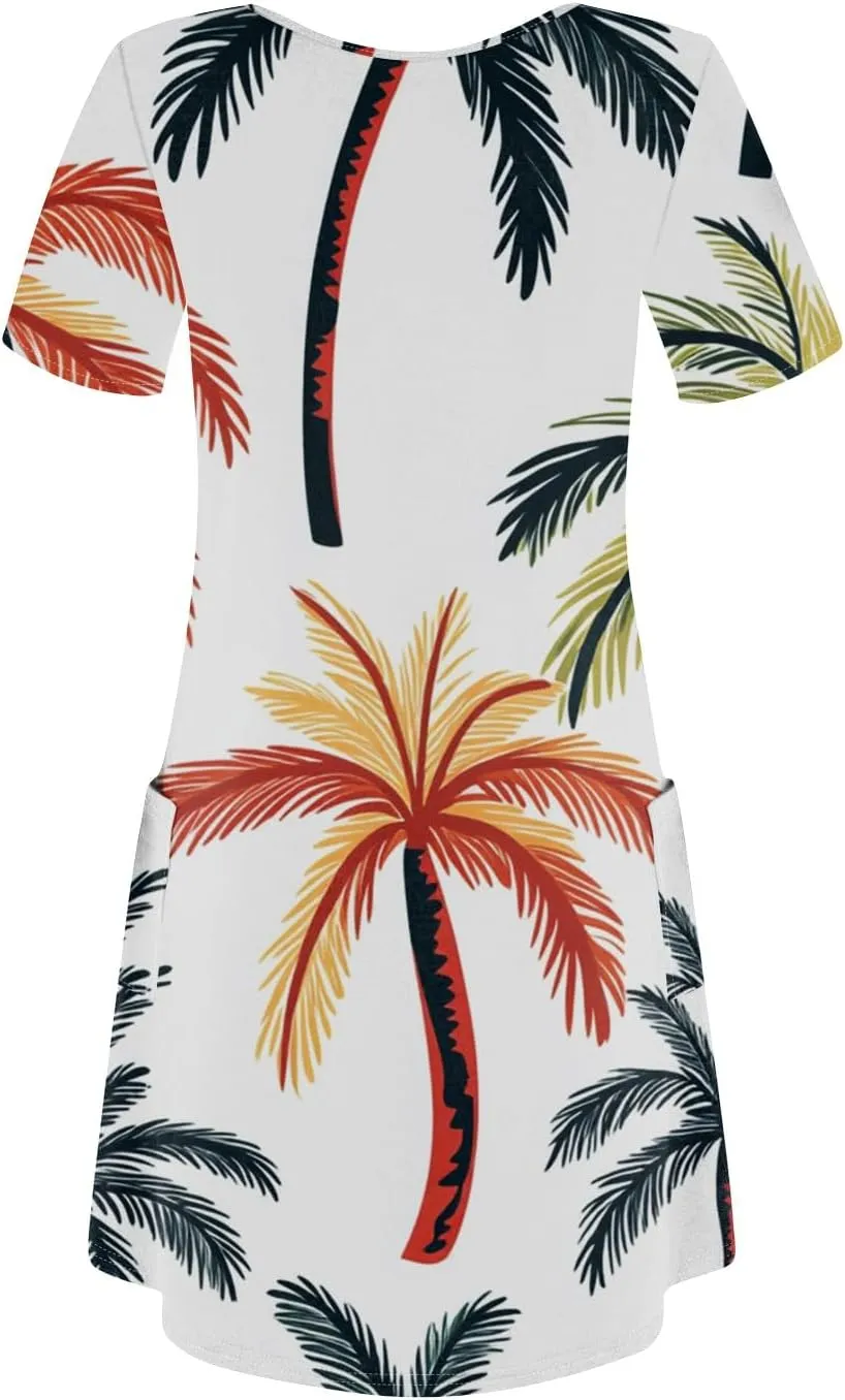 Yesunpxs Summer Dresses for Women 2025 Trendy Print Short Sleeve Sundress Beach Vacation Round Neck Dress Casual Dresses