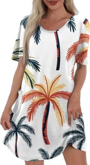 Yesunpxs Summer Dresses for Women 2025 Trendy Print Short Sleeve Sundress Beach Vacation Round Neck Dress Casual Dresses