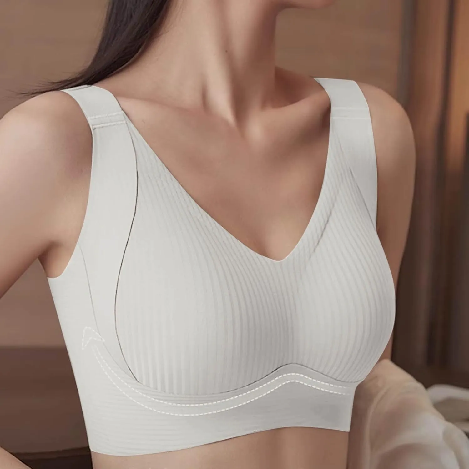 Yifare Invisible Lift Bra, Women's Solid Color Four Rows Adjustable Wireless Bra, Enhanced W Support Adjustment Bras