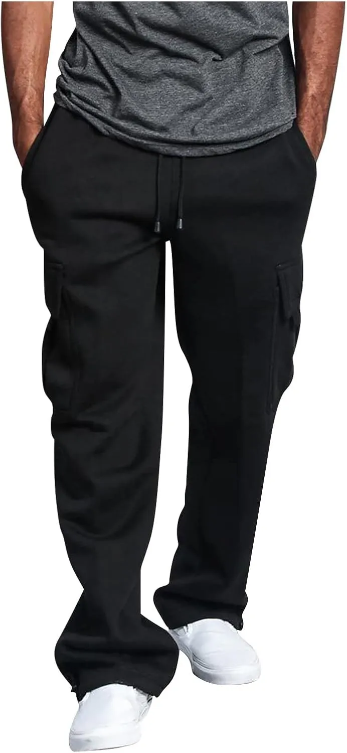 Ymosrh Mens Pants Relaxed Fit Overalls Drawstring Multi Pocket Casual Pants Hiking Cotton Twill Combat Pants Stretch