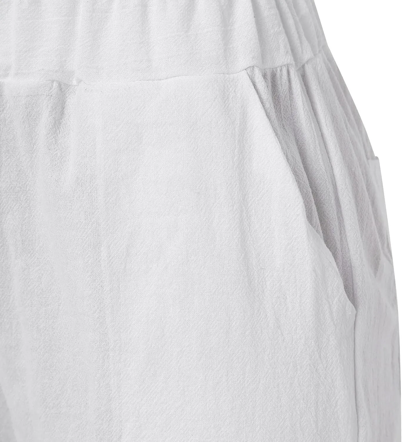 YOLAI Cropped Cotton Linen Trousers for Women High Waist Drawstring Pants with Pockets Summer Lightweight Beach Harem Pant (White, M)