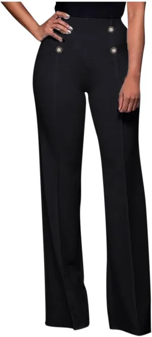 YOLAI Women Casual Wide Leg Pant High Waist Button Down Trousers Solid Color Business Work Trousers
