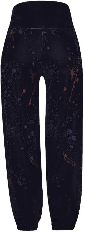 YOLAI Women Tie-dye Printed Trousers Palazzo Yoga High Elastic Waist Pants Band Loose Casual Pants