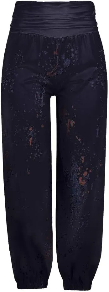 YOLAI Women Tie-dye Printed Trousers Palazzo Yoga High Elastic Waist Pants Band Loose Casual Pants