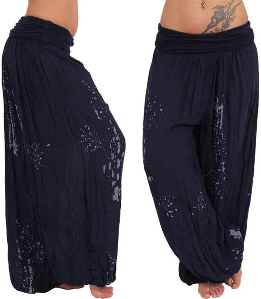 YOLAI Women Tie-dye Printed Trousers Palazzo Yoga High Elastic Waist Pants Band Loose Casual Pants