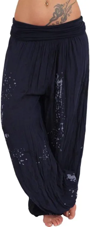 YOLAI Women Tie-dye Printed Trousers Palazzo Yoga High Elastic Waist Pants Band Loose Casual Pants