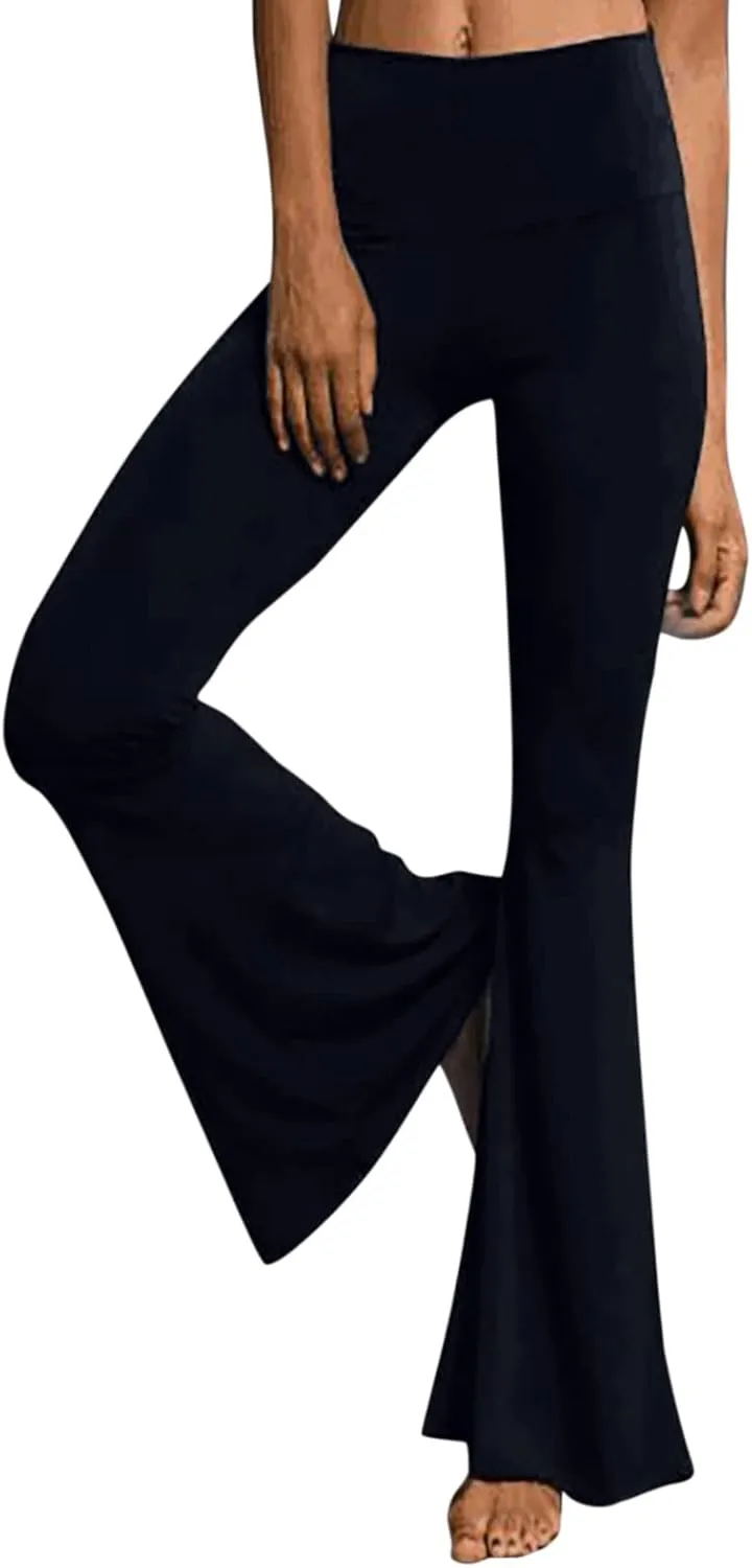 YOLAI Women's Bell Bottom Yoga Pants Casual High Waist Long Palazzo Pants Stretch Legging Flare Pants