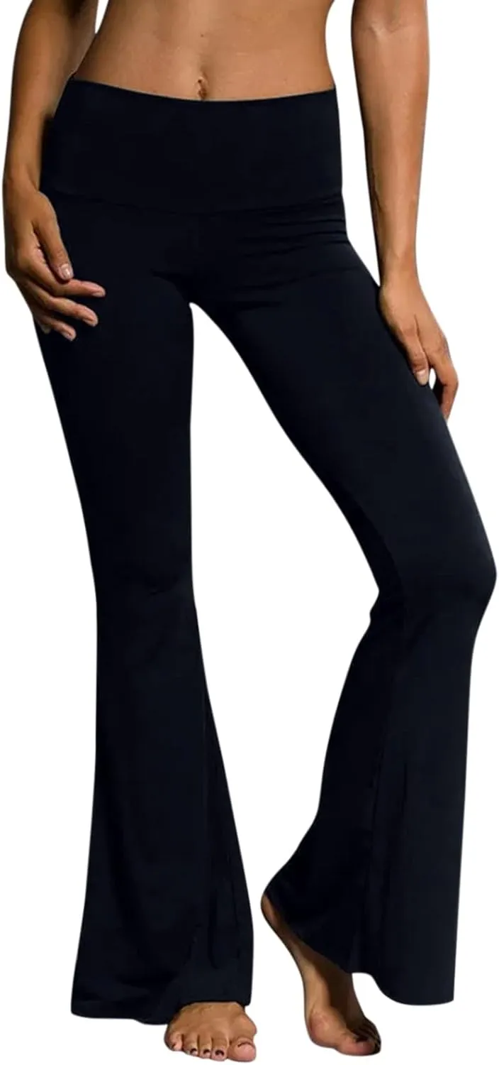 YOLAI Women's Bell Bottom Yoga Pants Casual High Waist Long Palazzo Pants Stretch Legging Flare Pants