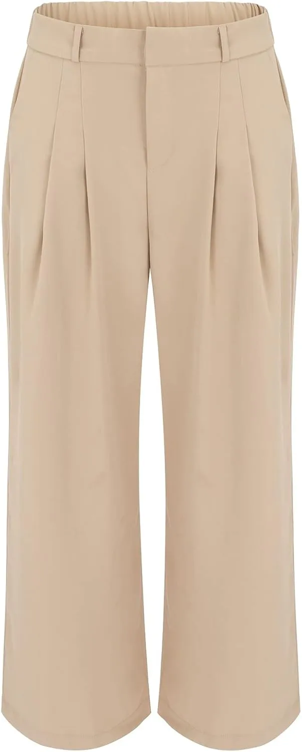 YOLAI Womens Casual Wide Leg Dress Pants High Waist Tailored Button Down Trousers Business Work Trousers with Pockets