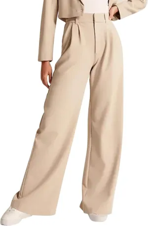 YOLAI Womens Casual Wide Leg Dress Pants High Waist Tailored Button Down Trousers Business Work Trousers with Pockets