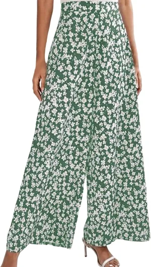 YOLAI Women's Floral Print Loose Pants Casual Lightweight Wide Leg Trousers Long Palazzo Pants