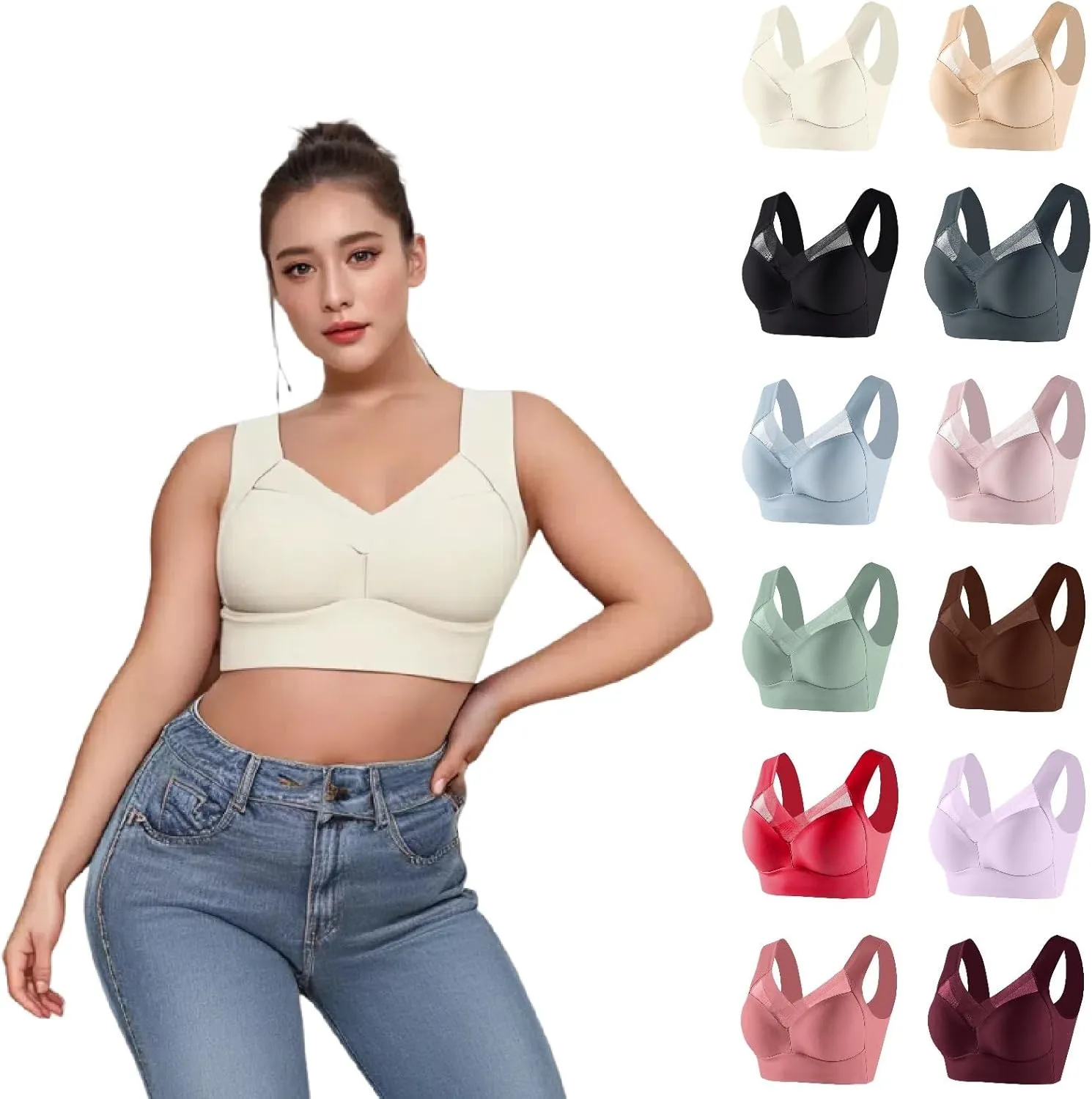 Zenchic Bra - Seamless Sexy Push Up Wireless Bras, Posture Correcting Bras for Senior, Ice Silk Gathering Bra