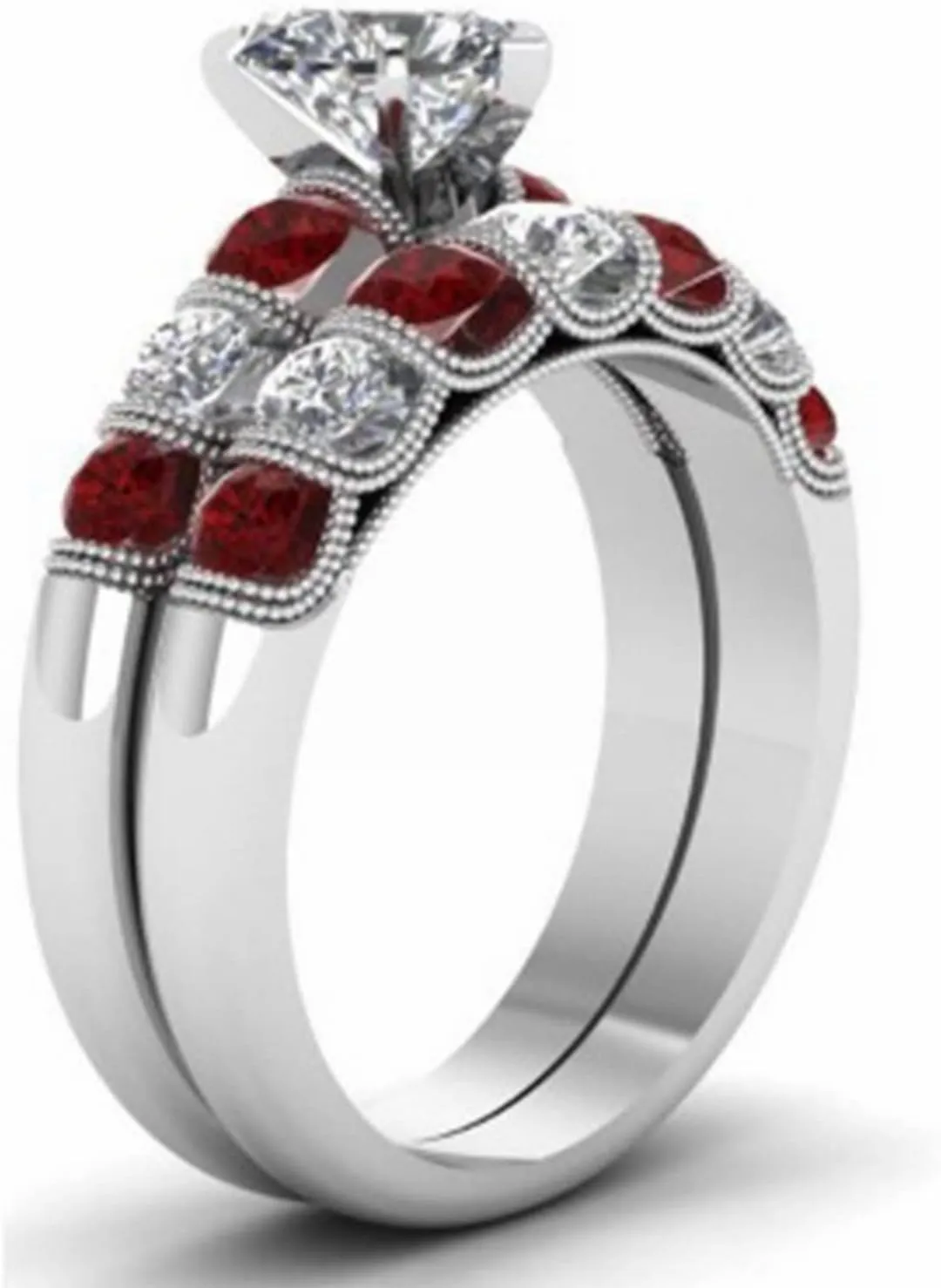 Zircon Engagement Ring for Women Anniversary Ring Bride Wedding Band Elegant Jewelry (Red, 9)