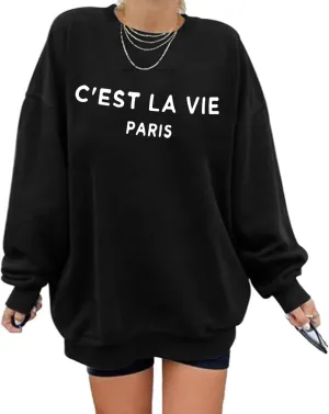 Zoyami Womens Crewneck Sweatshirt Graphic Long Sleeve Top Pullover Oversized Sweaters